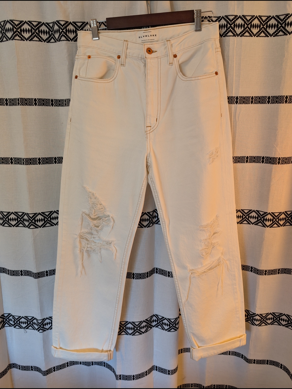 SLVRLAKE Cream Relaxed Distressed Jeans